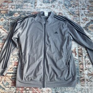 Adidas Gray Full-Zip Jacket with navy stripes